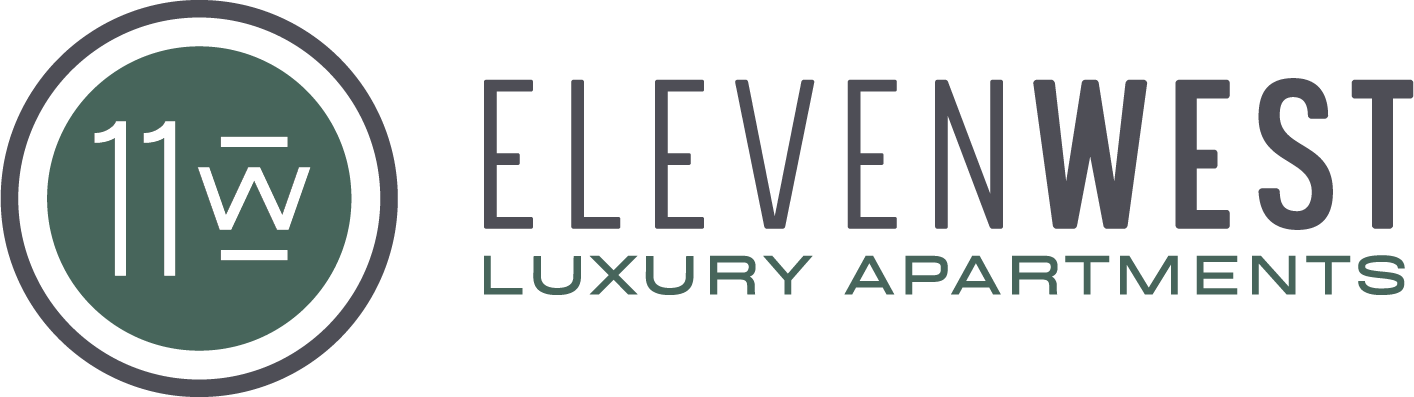 The image is a logo for Elevenwest Luxury Apartments.